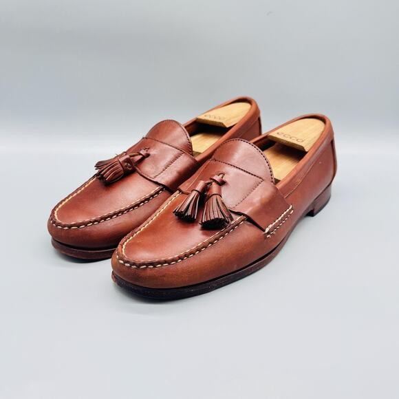 Allen Edmonds Shoes Mens 10.5 Brown Leather Bangor Tassel Loafers Vintage USA main image 9